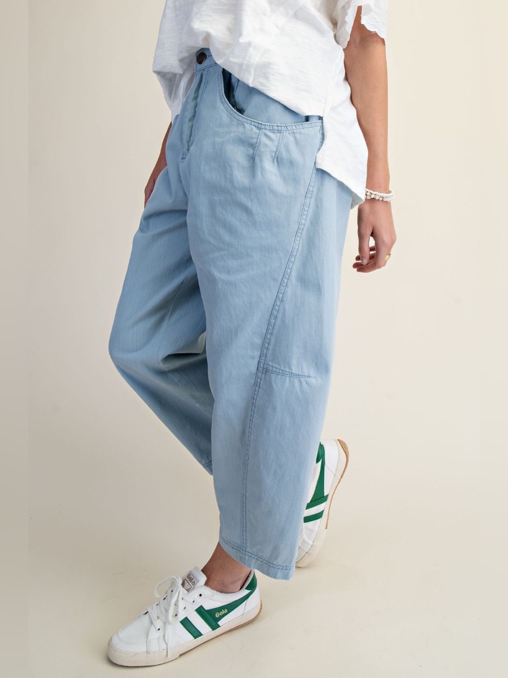 easel Light Blue Wide Leg Crop Pants